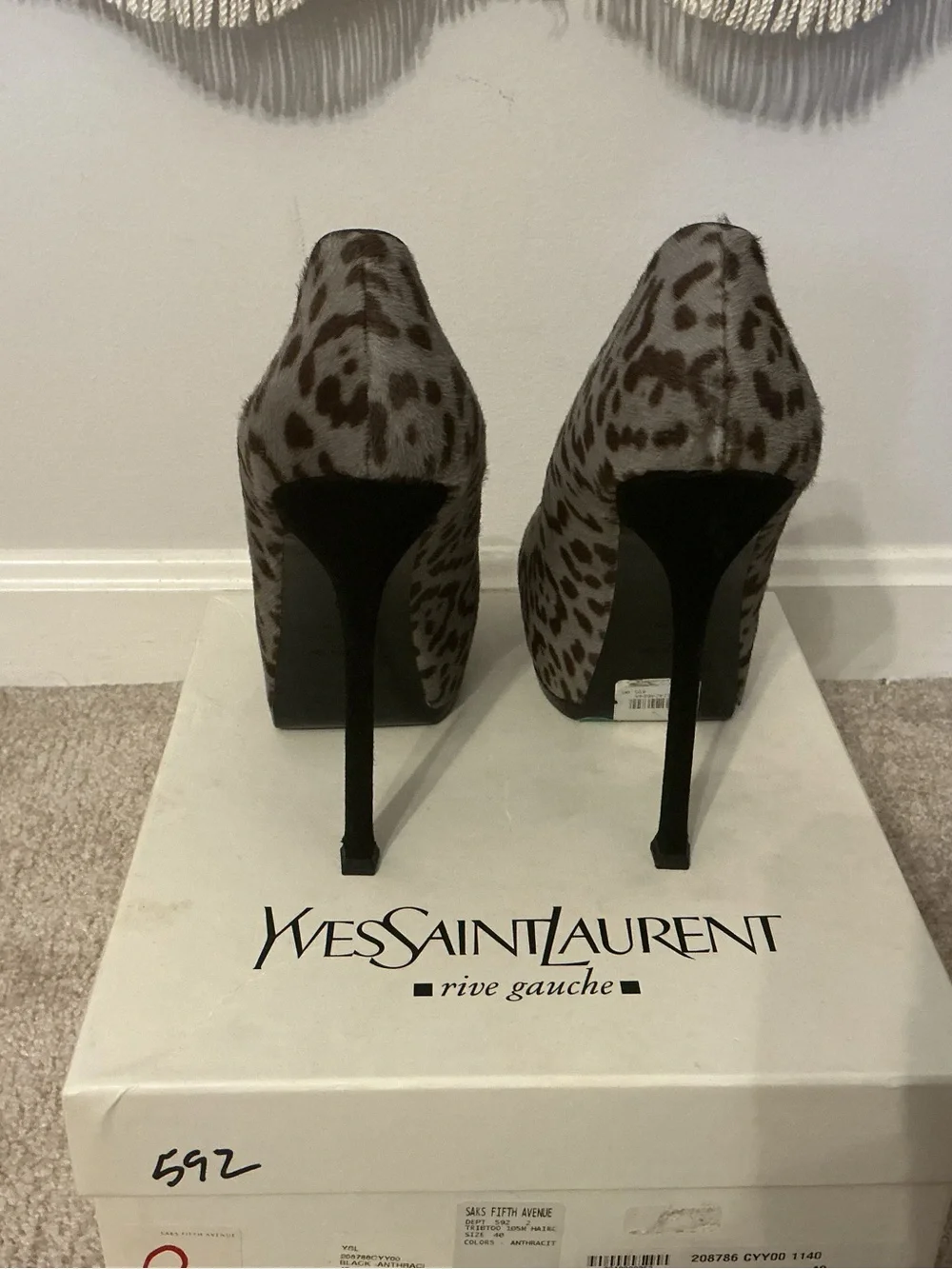 Yves Saint Laurent Leopard-Pattern Pumps in Brown and Gray